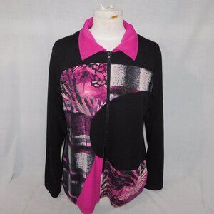 Judy Joannou Designs Womens L Pink Black metallic Detail Full Zip Jacket